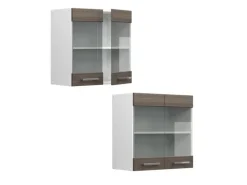 Vicco Küchenglasschrank R-Line Glashängeschrank Grau/Weiß 60 cm Edelgrau
