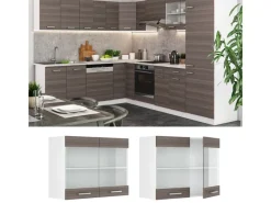 Sale Vicco Küchenglasschrank R-Line Glashängeschrank Grau/Weiß 80 cm Edelgrau