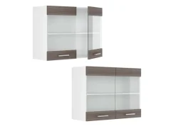 Sale Vicco Küchenglasschrank R-Line Glashängeschrank Grau/Weiß 80 cm Edelgrau
