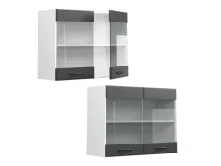 New Vicco Küchenglasschrank R-Line Glashängeschrank Anthrazit Landhaus/Weiß 80 cm Anthrazitgrau