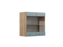 Küchenschränke<Vicco Küchenglasschrank R-Line Glashängeschrank Blau-Grau/Goldkraft Eiche 60 cm