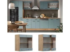 Küchenschränke<Vicco Küchenglasschrank R-Line Glashängeschrank Blau-Grau/Goldkraft Eiche 60 cm
