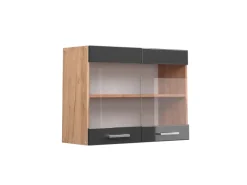 Discount Vicco Küchenglasschrank R-Line Hochglanz/Goldkraft Eiche 80 cm Anthrazit