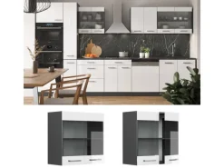 New Vicco Küchenglasschrank R-Line Glashängeschrank Hochglanz/Anthrazit 60 cm Weiß