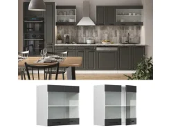 Küchenschränke<Vicco Küchenglasschrank R-Line Glashängeschrank Anthrazit Landhaus/Weiß 60 cm