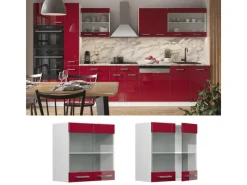 Vicco Küchenglasschrank R-Line Glashängeschrank Bordeaux Hochglanz/Weiß 60 cm< Schneidebretter|Wäschetrockner