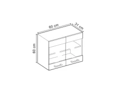 Vicco Küchenglasschrank R-Line Glashängeschrank Bordeaux Hochglanz/Weiß 60 cm< Schneidebretter|Wäschetrockner