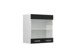Küchenschränke<Vicco Küchenglasschrank R-Line Glashängeschrank Schwarz Hochglanz/Weiß 60 cm