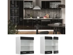 Küchenschränke<Vicco Küchenglasschrank R-Line Glashängeschrank Schwarz Hochglanz/Weiß 60 cm