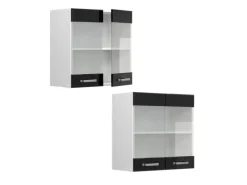 Küchenschränke<Vicco Küchenglasschrank R-Line Glashängeschrank Schwarz Hochglanz/Weiß 60 cm