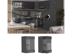 Küchenregale<Vicco Küchenglasschrank R-Line Glashängeschrank Schwarz Beton/Anthrazit 40 cm