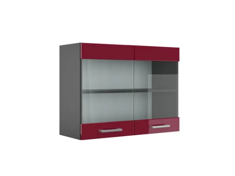Vicco Küchenglasschrank R-Line Glashängeschrank Bordeaux Hochglanz/Anthrazit 80 cm< Küchenschränke