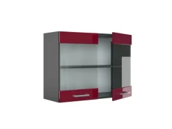 Vicco Küchenglasschrank R-Line Glashängeschrank Bordeaux Hochglanz/Anthrazit 80 cm< Küchenschränke