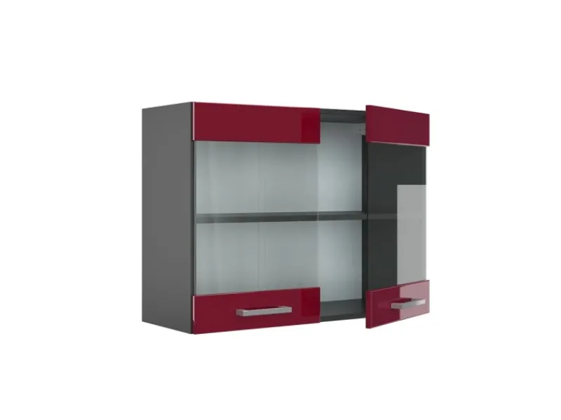Vicco Küchenglasschrank R-Line Glashängeschrank Bordeaux Hochglanz/Anthrazit 80 cm< Küchenschränke