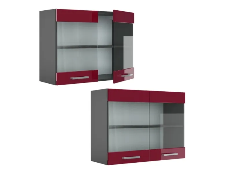 Vicco Küchenglasschrank R-Line Glashängeschrank Bordeaux Hochglanz/Anthrazit 80 cm< Küchenschränke