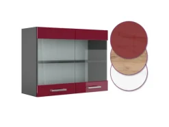 Vicco Küchenglasschrank R-Line Glashängeschrank Bordeaux Hochglanz/Anthrazit 80 cm< Küchenschränke
