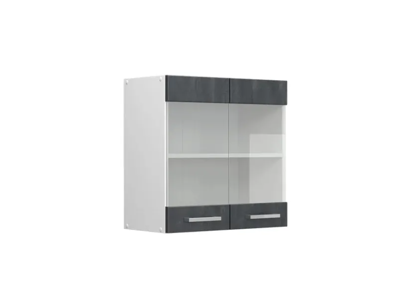 Vicco Küchenglasschrank R-Line Glashängeschrank Schwarz Beton/Weiß 60 cm< Küchenrückwände