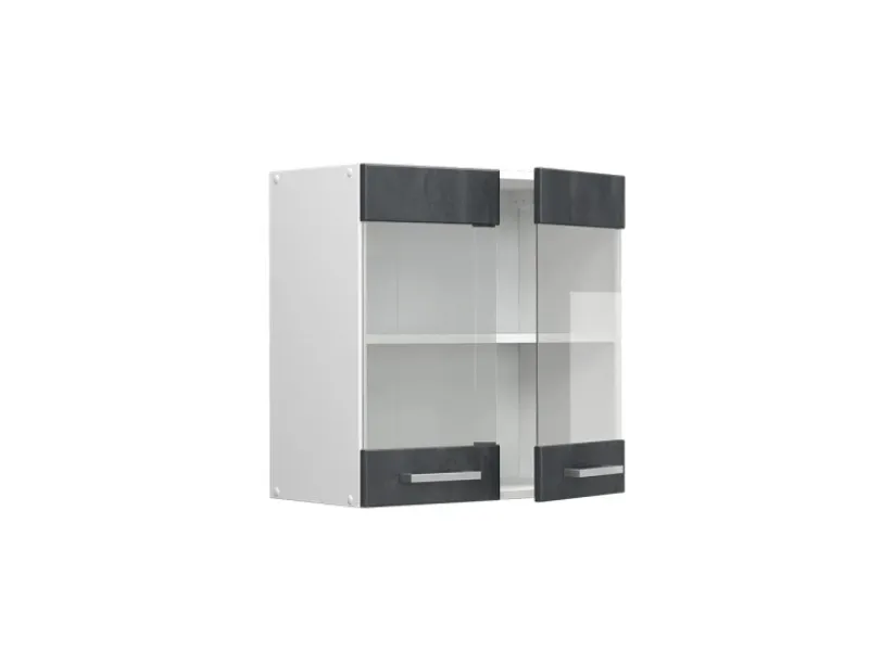 Vicco Küchenglasschrank R-Line Glashängeschrank Schwarz Beton/Weiß 60 cm< Küchenrückwände