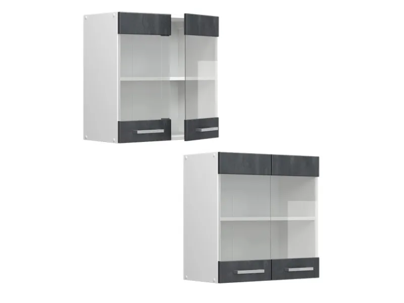 Vicco Küchenglasschrank R-Line Glashängeschrank Schwarz Beton/Weiß 60 cm< Küchenrückwände