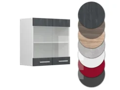 Vicco Küchenglasschrank R-Line Glashängeschrank Schwarz Beton/Weiß 60 cm< Küchenrückwände