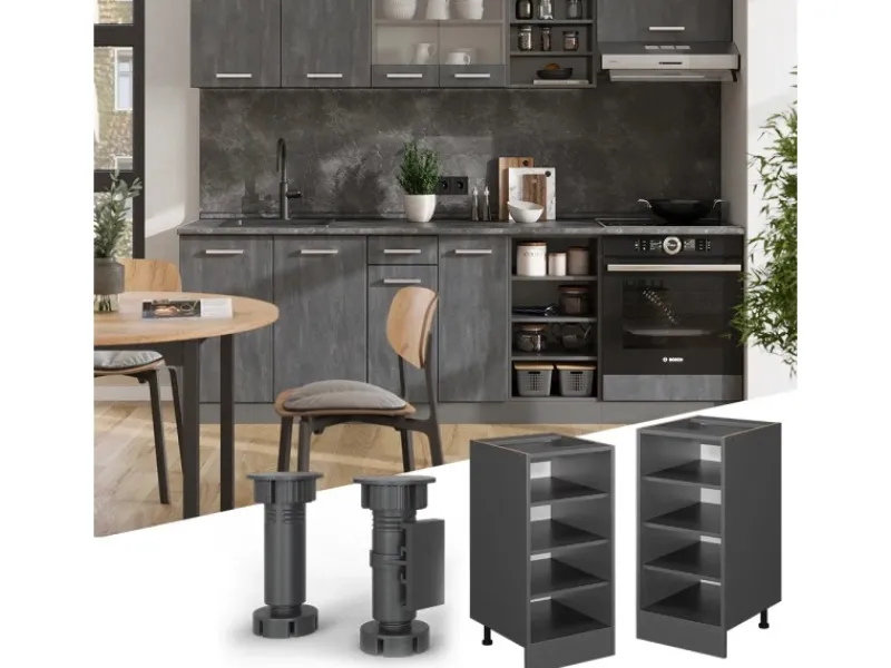 New Vicco Küchenregal R-Line Offener Küchenschrank / AP Marmor Anthrazit