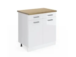 Clearance Vicco Küchenschrank R-Line Schubladenschrank für die Küche Hochglanz 80 cm AP Eiche Weiß