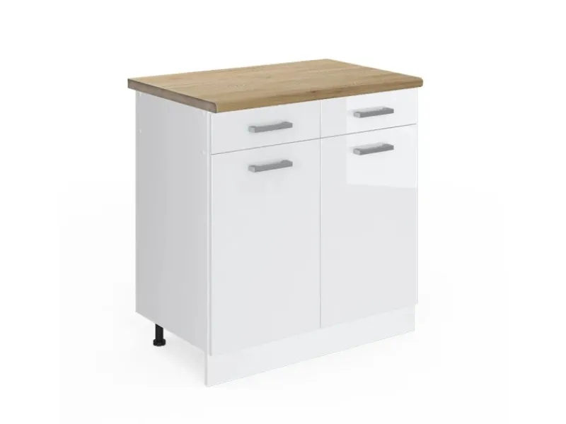 Clearance Vicco Küchenschrank R-Line Schubladenschrank für die Küche Hochglanz 80 cm AP Eiche Weiß