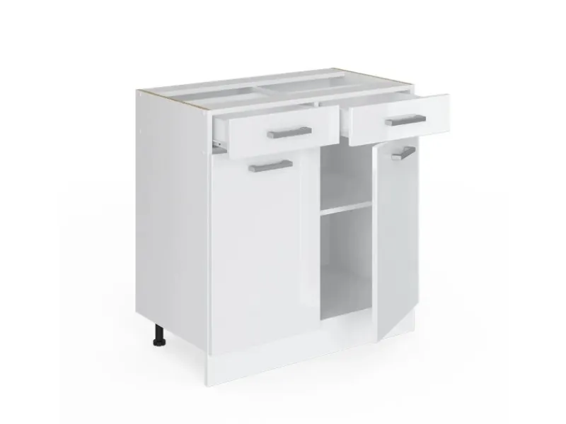 Clearance Vicco Küchenschrank R-Line Schubladenschrank für die Küche Hochglanz 80 cm AP Eiche Weiß