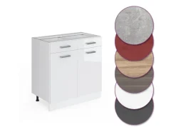 Clearance Vicco Küchenschrank R-Line Schubladenschrank für die Küche Hochglanz 80 cm AP Eiche Weiß