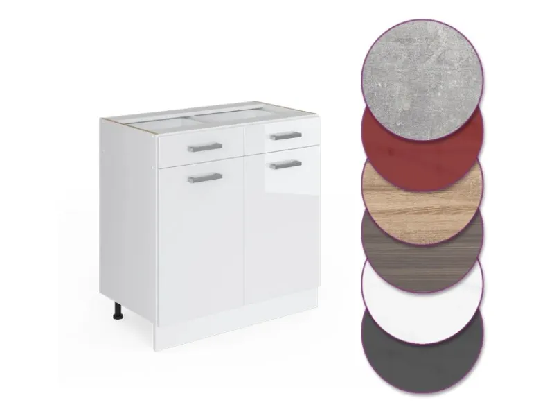 Clearance Vicco Küchenschrank R-Line Schubladenschrank für die Küche Hochglanz 80 cm AP Eiche Weiß