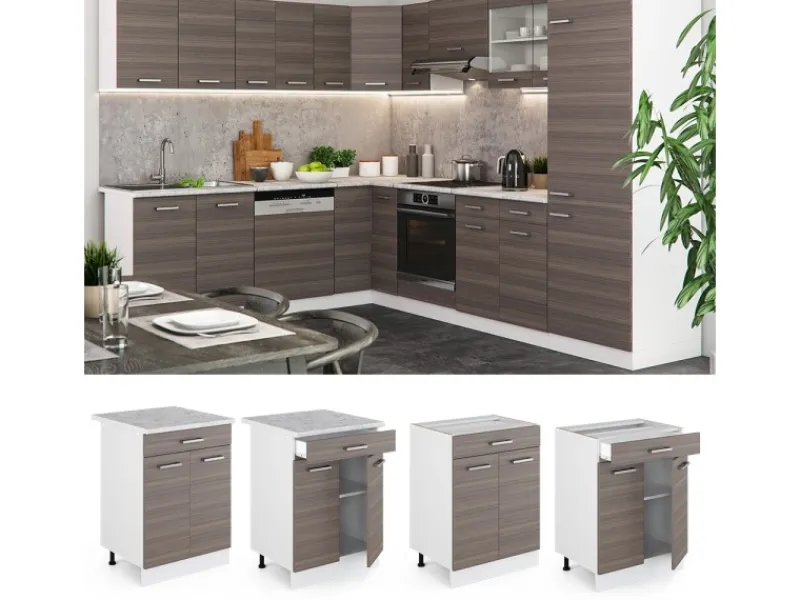 New Vicco Küchenschrank R-Line 60 cm mit Schublade ohne Arbeitsplatte Edelgrau