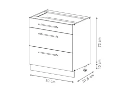 Discount Vicco Küchenunterschrank Fame-Line Hochglanz/Goldkraft Eiche 80 cm mit 3 Schubladen ohne Arbeitsplatte Dunkelblau