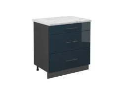 Vicco Küchenunterschrank Fame-Line Hochglanz/Anthrazit 80 cm mit 3 Schubladen AP Marmor< Einbauküchen