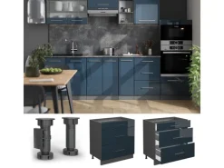 Vicco Küchenunterschrank Fame-Line Hochglanz/Anthrazit 80 cm mit 3 Schubladen AP Marmor< Einbauküchen