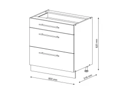 Best Vicco Küchenunterschrank Fame-Line Bordeaux Hochglanz/Weiß 80 cm mit 3 Schubladen AP Marmor Bordeaux-Glanz
