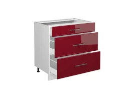 Best Vicco Küchenunterschrank Fame-Line Bordeaux Hochglanz/Weiß 80 cm mit 3 Schubladen AP Marmor Bordeaux-Glanz