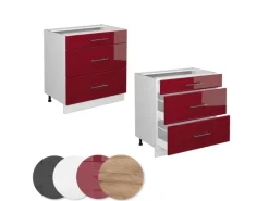 Best Vicco Küchenunterschrank Fame-Line Bordeaux Hochglanz/Weiß 80 cm mit 3 Schubladen AP Marmor Bordeaux-Glanz