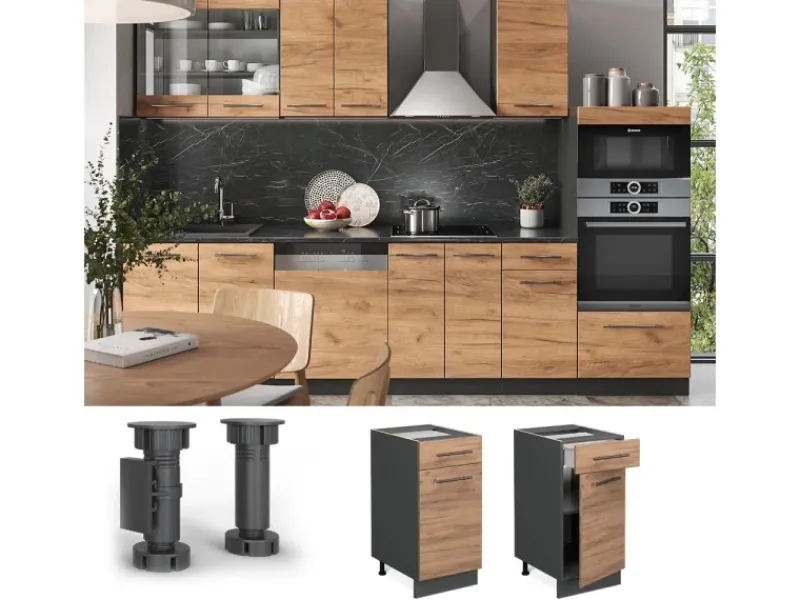 Online Vicco Küchenunterschrank Fame-Line Goldkraft /Anthrazit 40 cm ohne Arbeitsplatte Eiche