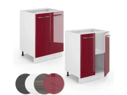New Vicco Küchenunterschrank Fame-Line Bordeaux Hochglanz/Weiß 60 cm ohne Arbeitsplatte Bordeaux-Glanz