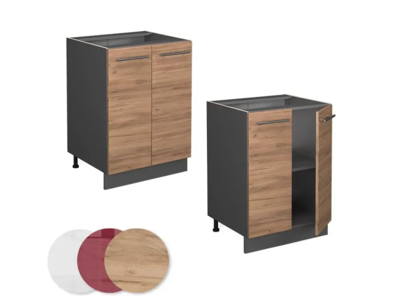 Outlet Vicco Küchenunterschrank Fame-Line Goldkraft /Anthrazit 60 cm ohne Arbeitsplatte Eiche