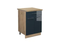 Online Vicco Küchenunterschrank Fame-Line Hochglanz/Goldkraft Eiche 60 cm mit Schublade AP Eiche Dunkelblau