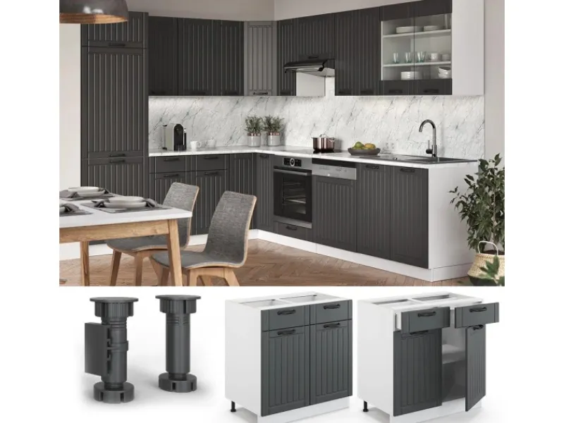 Vicco Küchenunterschrank Fame-Line Anthrazit/Weiß 80 cm ohne Arbeitsplatte< Küchenschränke