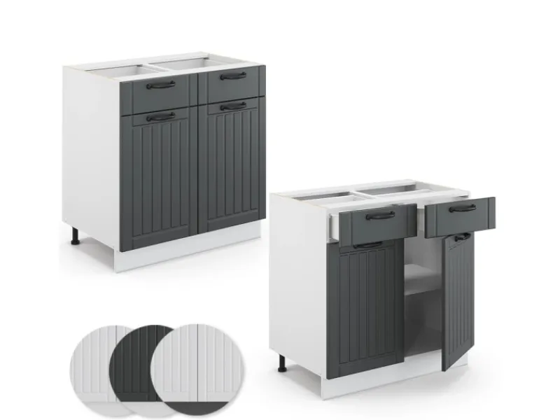 Vicco Küchenunterschrank Fame-Line Anthrazit/Weiß 80 cm ohne Arbeitsplatte< Küchenschränke