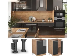 Discount Vicco Küchenunterschrank Fame-Line Hochglanz/Goldkraft Eiche 60 cm ohne Arbeitsplatte Anthrazit