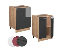 Discount Vicco Küchenunterschrank Fame-Line Hochglanz/Goldkraft Eiche 60 cm ohne Arbeitsplatte Anthrazit