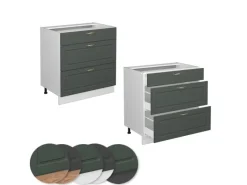 Hot Vicco Küchenunterschrank Fame-Line Grün-Gold Landhaus/Weiß 80 cm mit 3 Schubladen ohne Arbeitsplatte Dunkelgrün