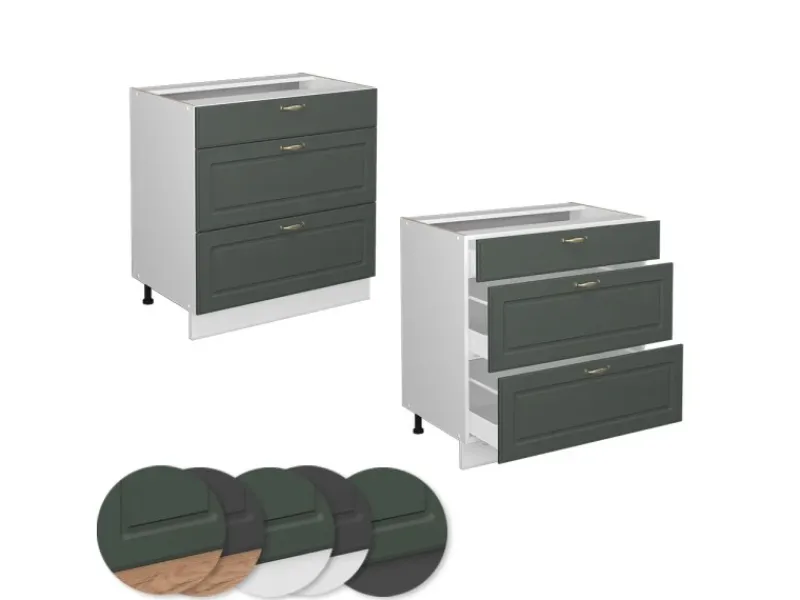Hot Vicco Küchenunterschrank Fame-Line Grün-Gold Landhaus/Weiß 80 cm mit 3 Schubladen ohne Arbeitsplatte Dunkelgrün