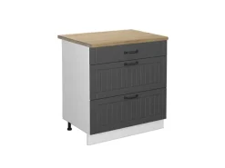 Vicco Küchenunterschrank Fame-Line Anthrazit Landhaus/Weiß 80 cm mit 3 Schubladen AP Eiche< Küchenschränke