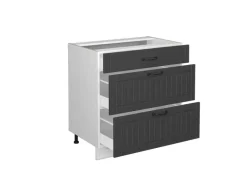 Vicco Küchenunterschrank Fame-Line Anthrazit Landhaus/Weiß 80 cm mit 3 Schubladen AP Eiche< Küchenschränke