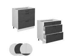 Vicco Küchenunterschrank Fame-Line Anthrazit Landhaus/Weiß 80 cm mit 3 Schubladen AP Eiche< Küchenschränke